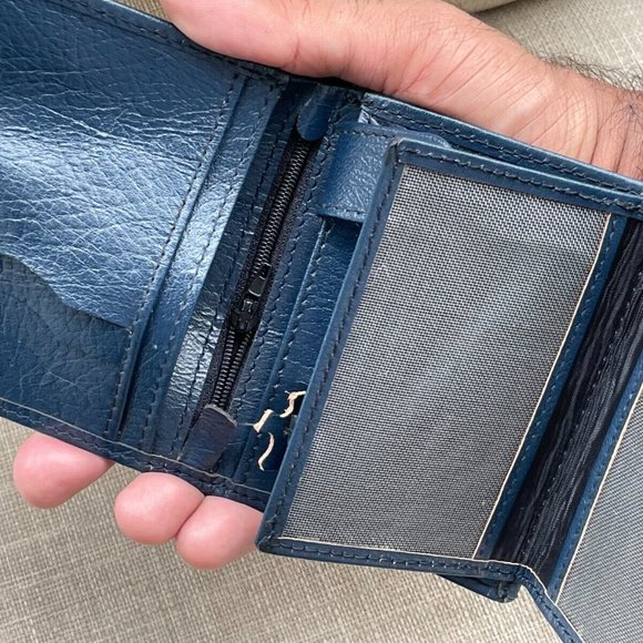 Genuine Blue Leather Wallet Multi Card Holder Handmade Bifold Men Wallet Purse - Picture 10 of 12
